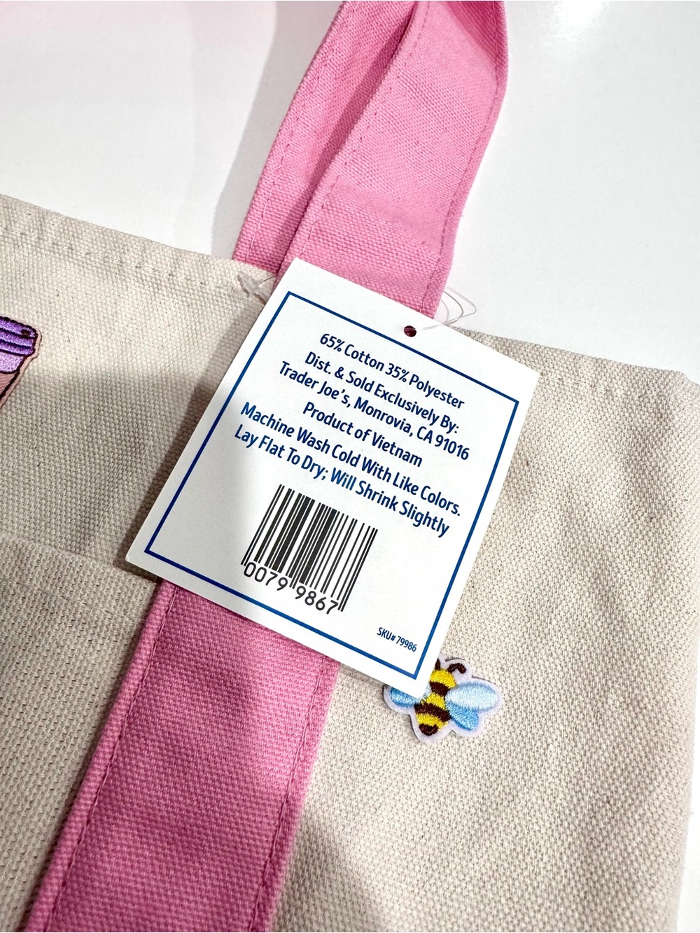 Trader Joe's Mini Pastel Canvas Tote Bag - Pink & Cream, Personalized - Picture 6 of 7